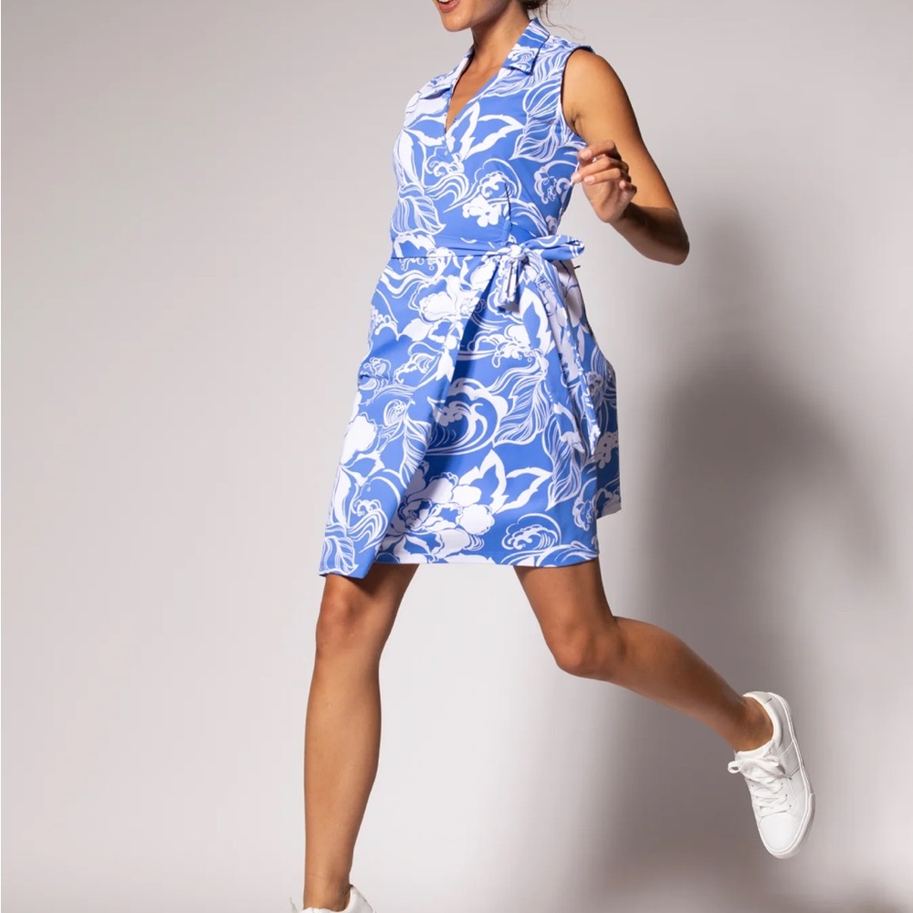 TORI RICHARDS A Swell Time Vonnie dress in blue & white XL worn 1x